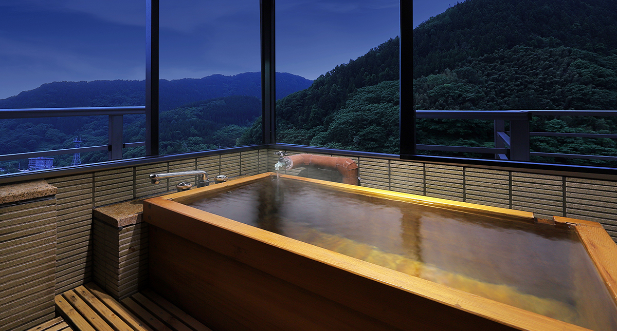 和室12畳 + 広縁 + 源泉かけ流し檜の内湯