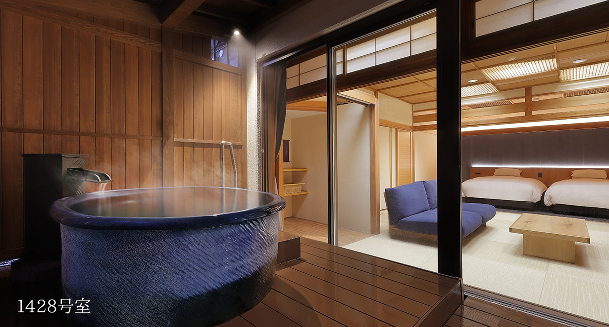 和室8畳+ツインベッド+源泉かけ流し陶器の露天風呂